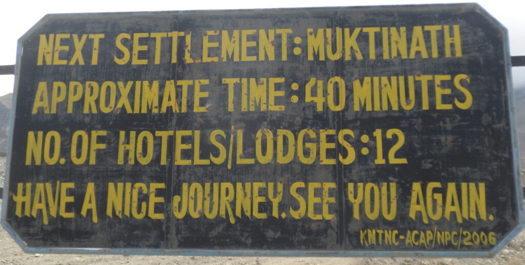 Image of sign on the road to Muktinath