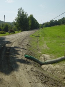 Compost sock installation on the lower portion of Prickly Mountain Road in Warren