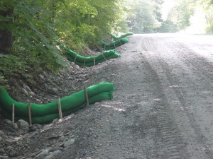 Compost sock installation on the upper portion of Prickly Mountain Road, Warren.