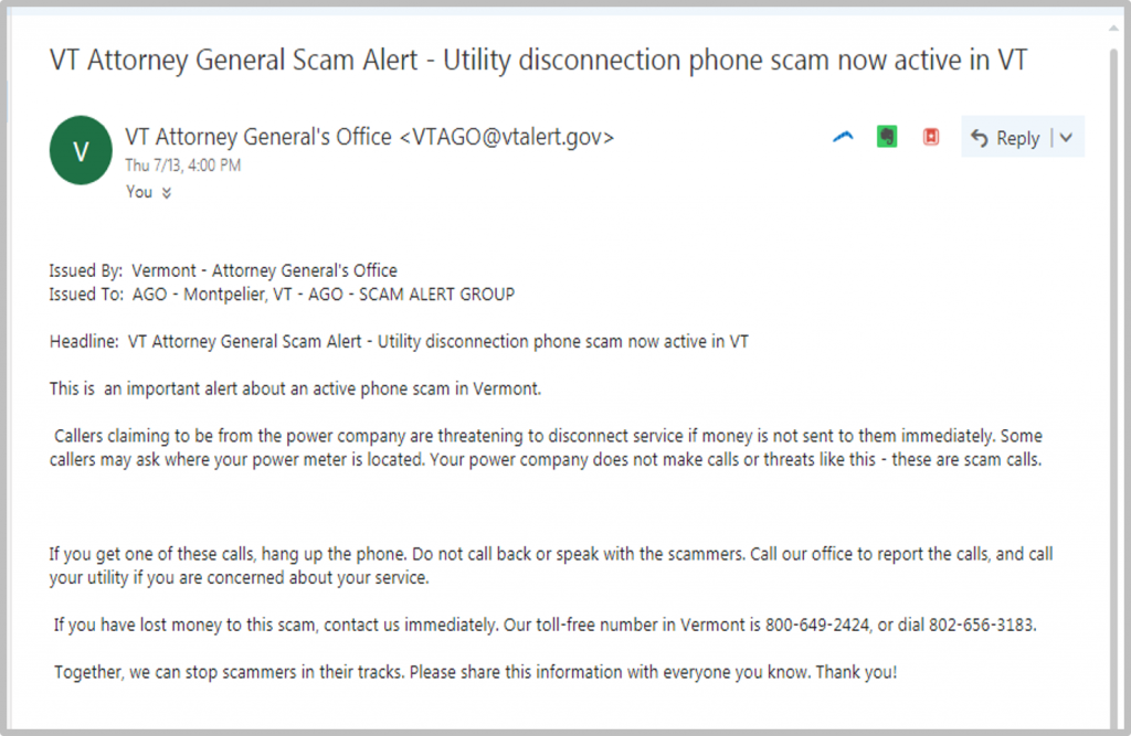 VT Alert Scam Alert Example