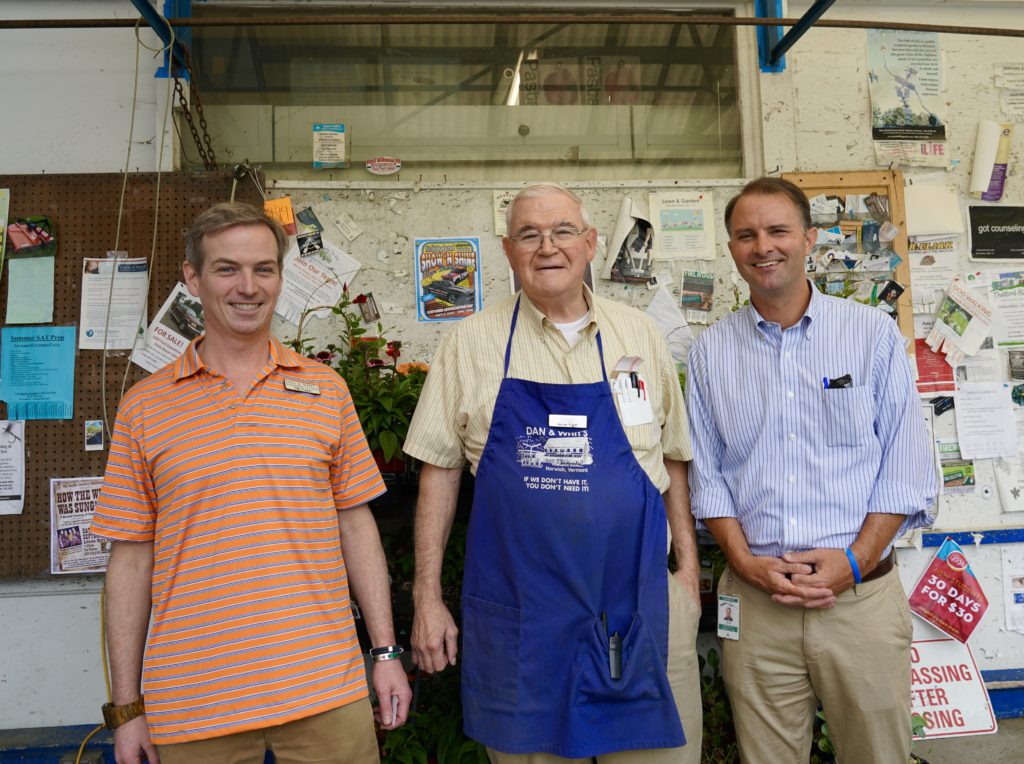 TJ Donovan, Dan Fraser and George Fraser standing outside of Dan and Whit's