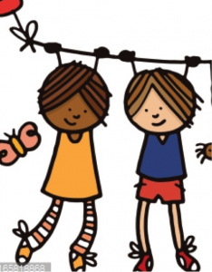 Cartoon of two friends hanging on a wire together