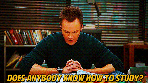 Jeff WInger from "Community" asking 'Does anybody know how to study?'