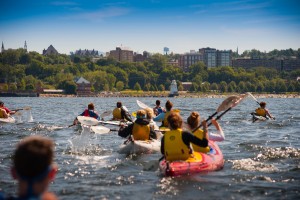 Students kayaking in Lake Champlain