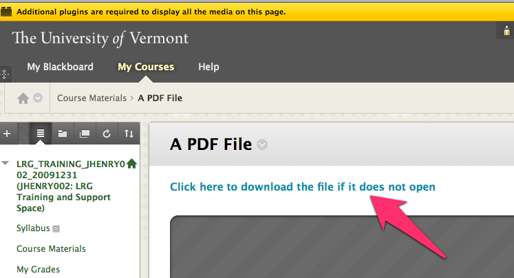Opening an embedded PDF in Firefox - click on the link at the top.