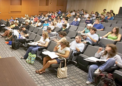Students in a lecture hall at UVM