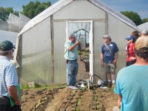 Trevor Hardy of Brookdale Fruit Farm discusses drip irrigation systems at UVM Extension workshop