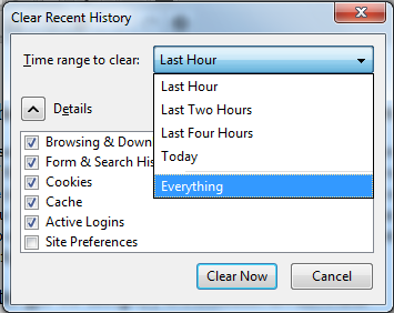 Clear Browser cache screen shot