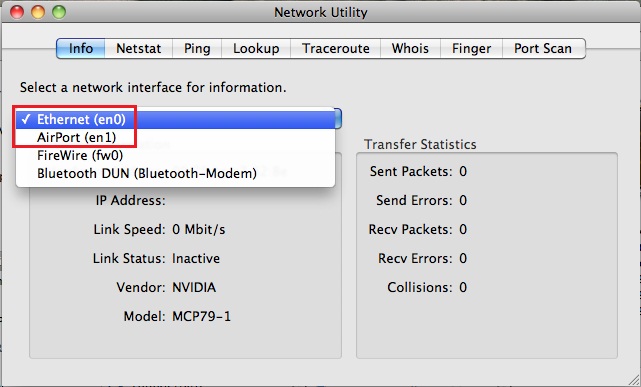 Note the network interface of interest