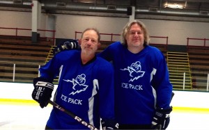 Zdatny and Stilwell before a game at Leddy Park Rink.  Their team won in a shoot-out 3-2. 