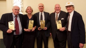 The four recipients of the "Distinguished Achievement Award" posing with Theodore Zev Weiss, who is a Holocaust survivor and the founder of the Holocaust Educational Foundation. Weiss is on the right; Professor Nicosia is third from the left in the picture. 
