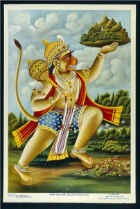 Calendar Print. Hanuman Lifts Mount Govardhan. From ARTstor.