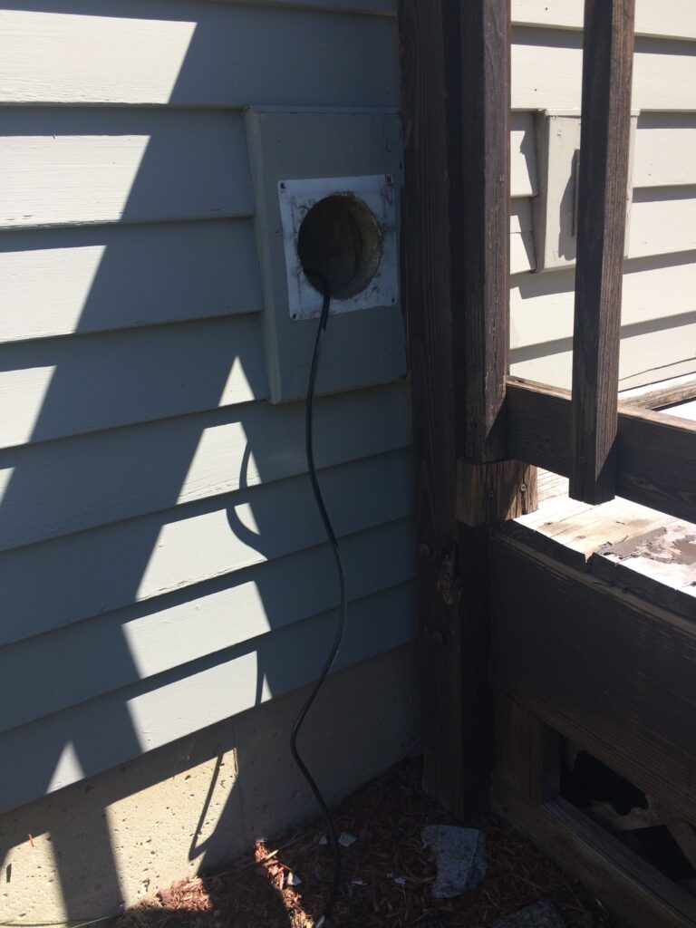 Old dryer vent in house was where we ran the wire for the mower.