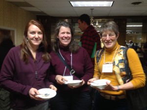 Three goat farmers smiling together and enjoying Strafford Creamery ice cream.  From left, Calley Hastings, Laura Olsen and Karen Freudenberger.