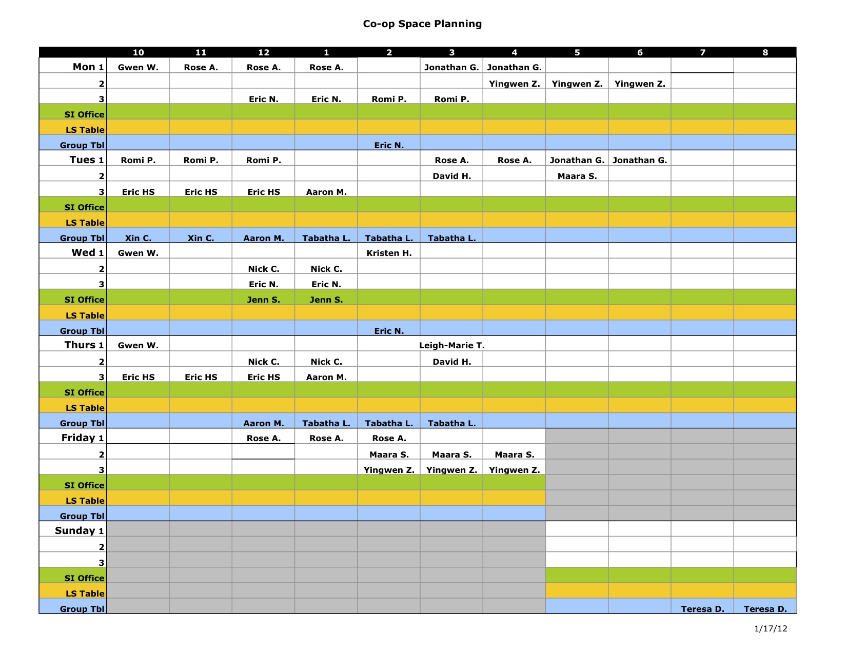 Preliminary Co op Schedule Subject Area Tutoring Programs