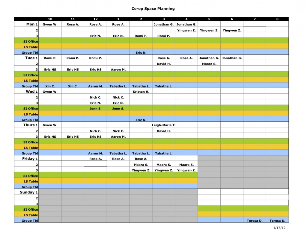 Preliminary Co-op Schedule