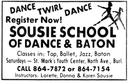 Newspaper advertisement for Sousie School of Dance and Baton