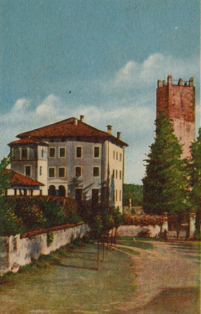 The four-story Castello di Piobesi next to a tower dating to the 11th century
