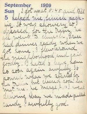 Handwritten entry on a diary page dated September 5, 1909