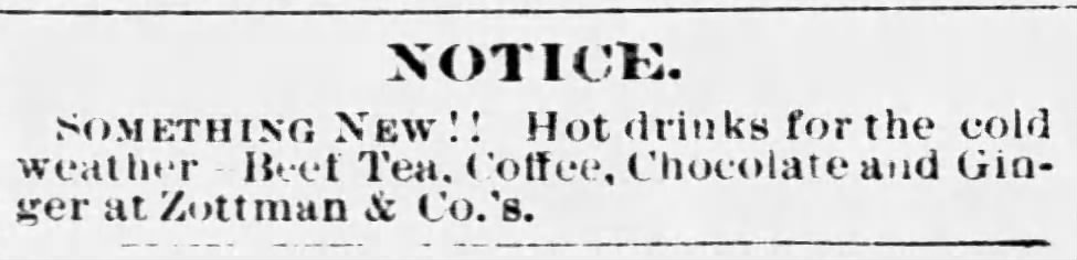 Newspaper advertisement for hot drinks in cold weather.