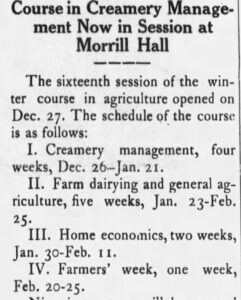 Newspaper article announces the courses for the sixteenth session of the winter course in agriculture.