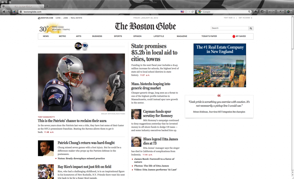 The Boston Globe on a high resolution laptop