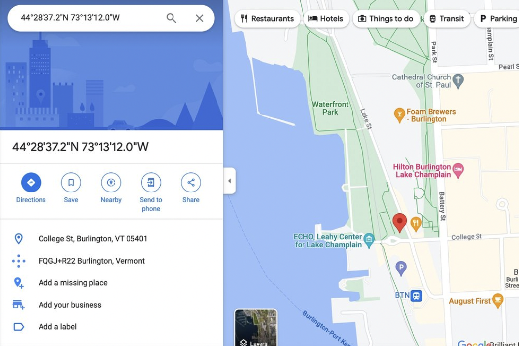 These are the coordinates of my spot. It shows a Birdseye view of the surrounding area and its location