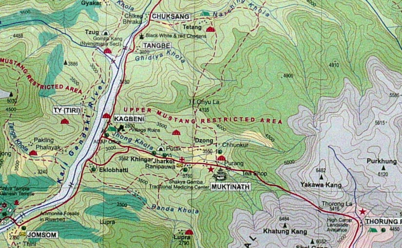 Image of close up on a map of the Annapurna Conservation Area