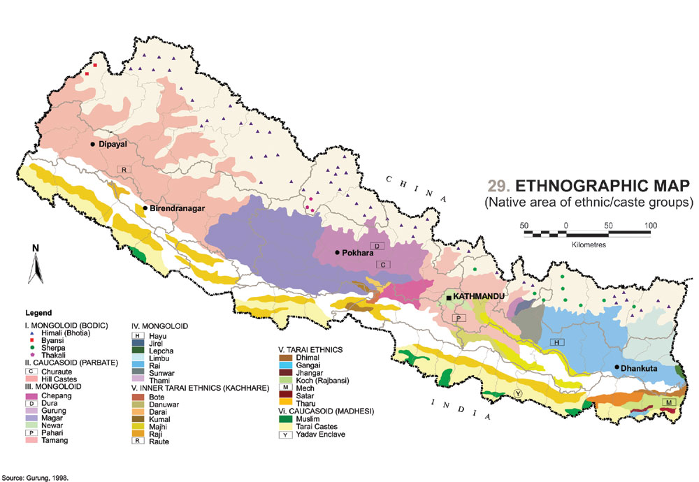 Map of ethnographic groups in Nepal