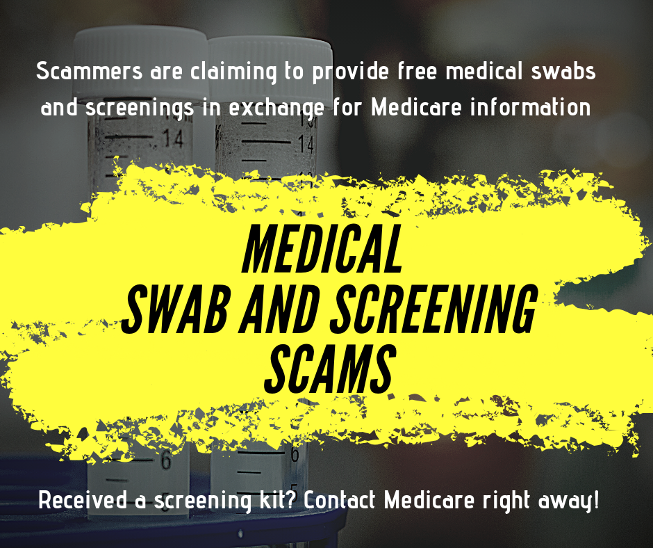 Medical swab and screening scams poster