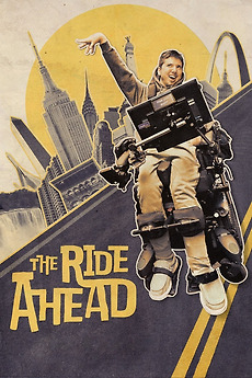 Movie poster for The Ride Ahead with a young man in a power wheelchair going down a road.