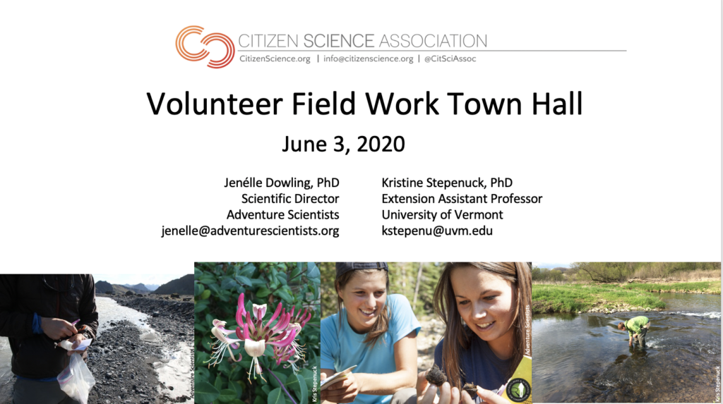 Image of first slide of the June 3, 2020 webinar about volunteer field work during COVID.