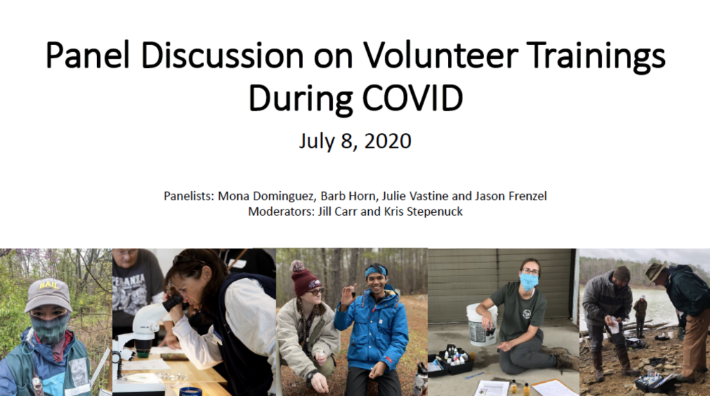 Image of first slide from July 8, 2020 webinar on volunteer trainings during COVID.