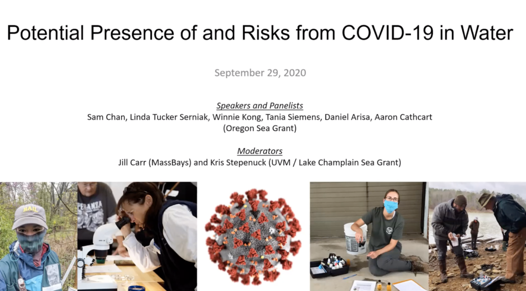 Cover slide for Potential presence of and risks from COVID-19 in water webinar