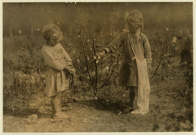 Two young white girls pick cotton near Houston, TX in 1913