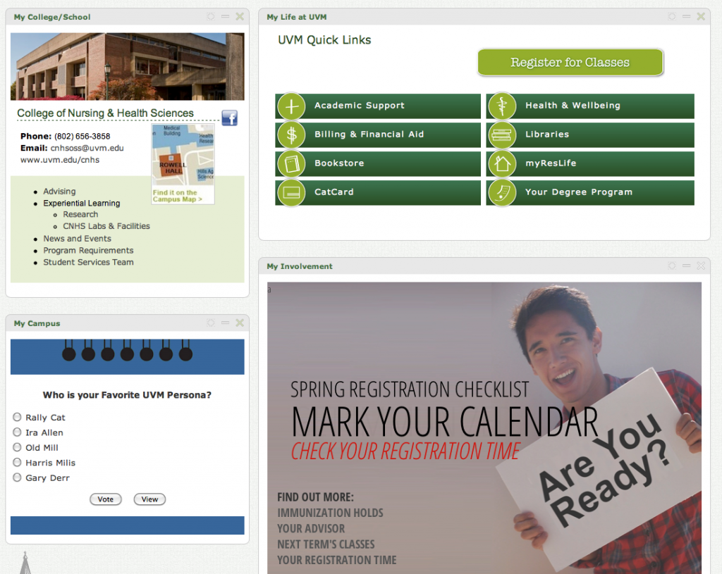 Current Student Landing Pages myUVM Support