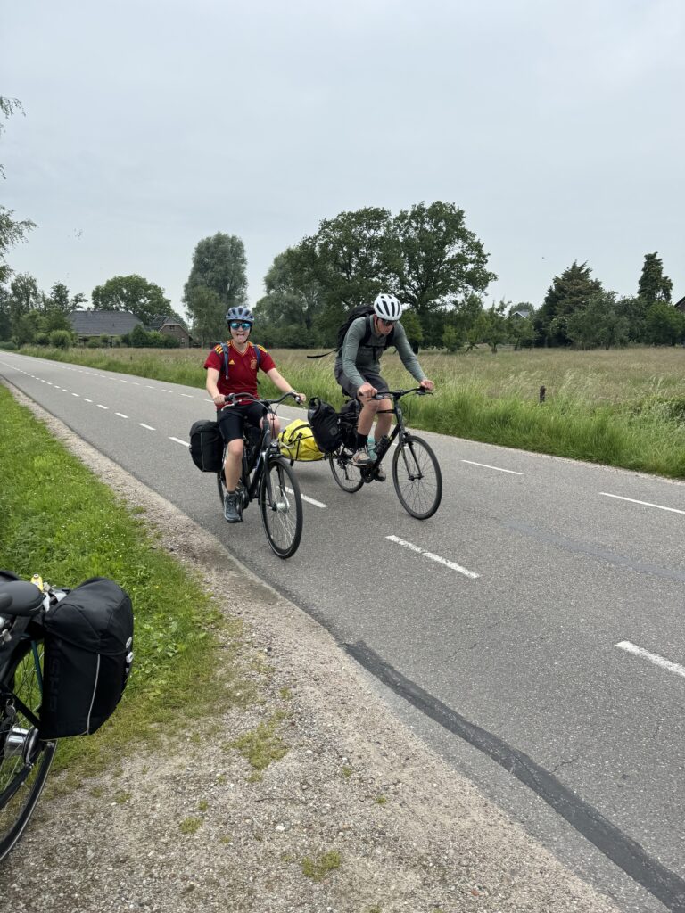 Bicyclists on a Dutch bike path. 