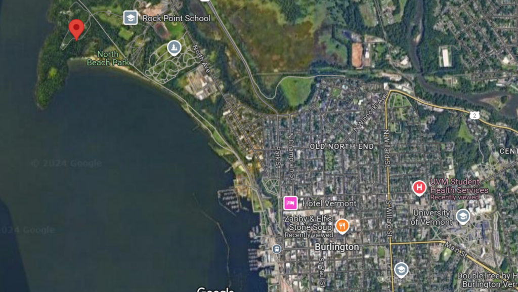 This shows the relation of my location to Burlington and the UVM campus